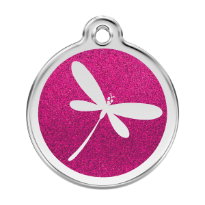 Hundemarke Libelle Glitzer Emaille L in Rosa