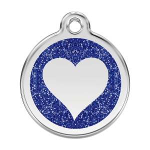 Hundemarke L mit dunkelblauem Glitzerherz