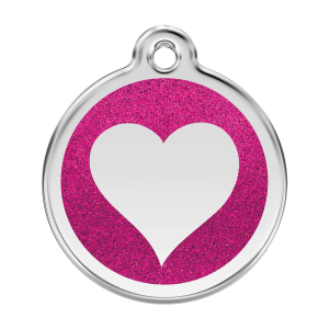 Hundemarke L mit Glitzerherz in leuchtendem Pink
