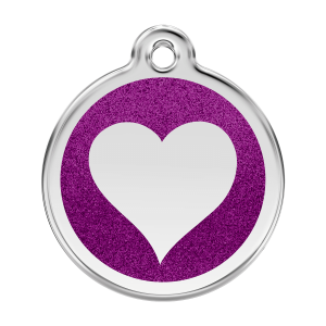 Hundemarke L mit violettem Glitzerherz